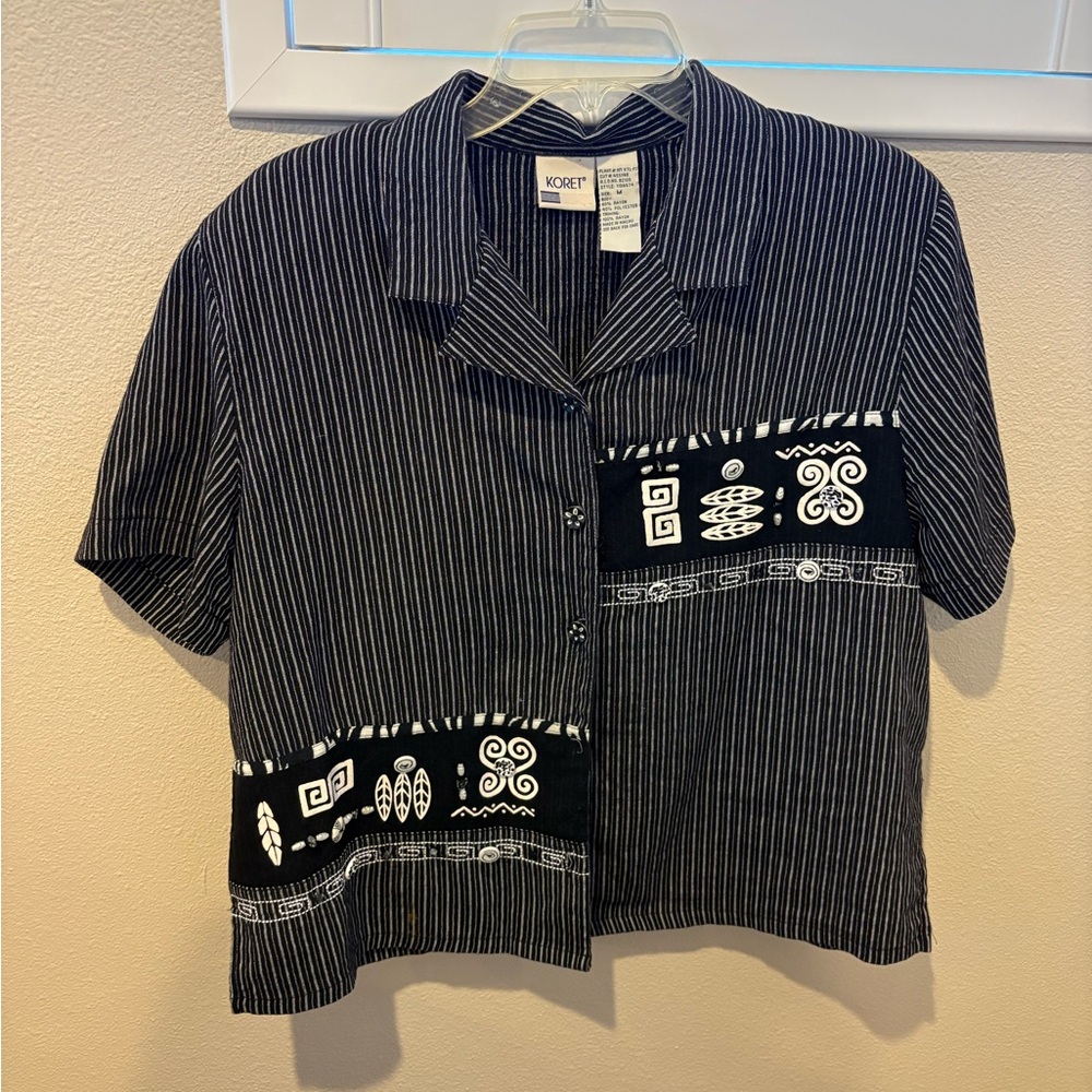 Koret Black and White Striped Rayon Shirt